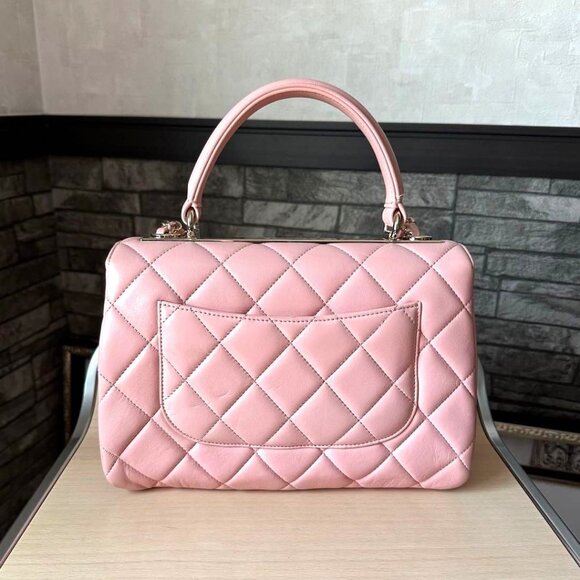 Authentic CHANEL Trendy Lambskin Quilted Small CC Dual Handle Flap Bag Pink Tote - Picture 5 of 13